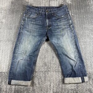 Levi's Jeans 505 Mens Size 32 X 30 Regular Medium Wash Hemmed to 18" Distressed